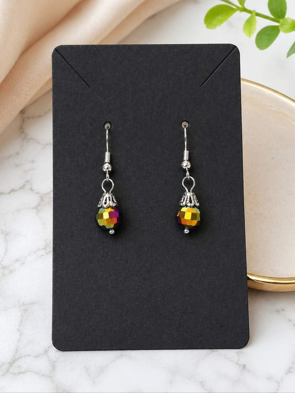 NWT Handmade Multicolor Disco Ball Dangle Earrings